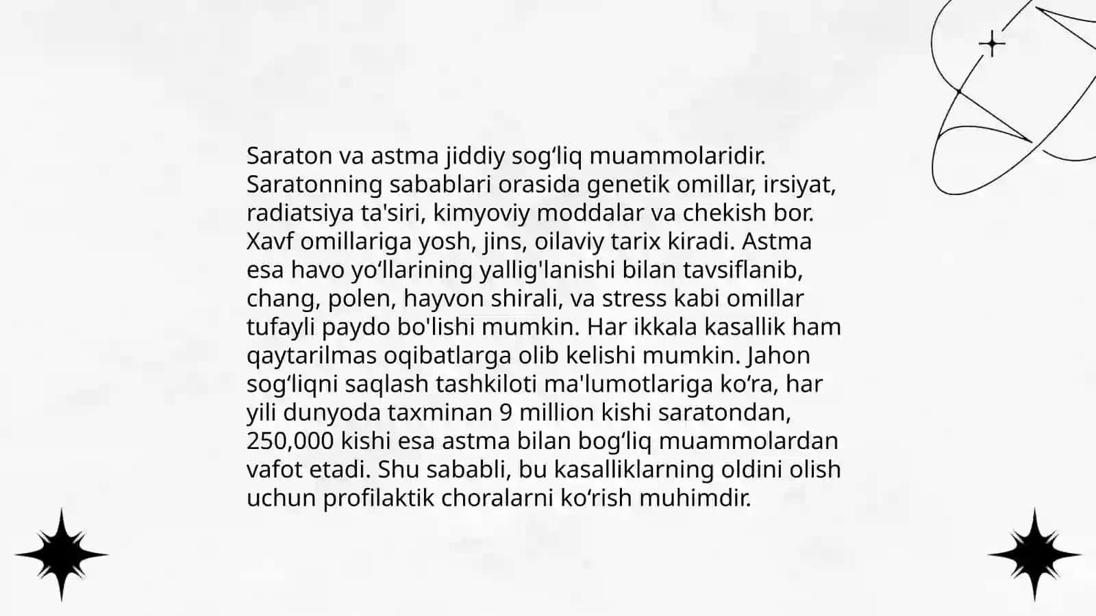 Saraton va astma kasalliklari haqida 3