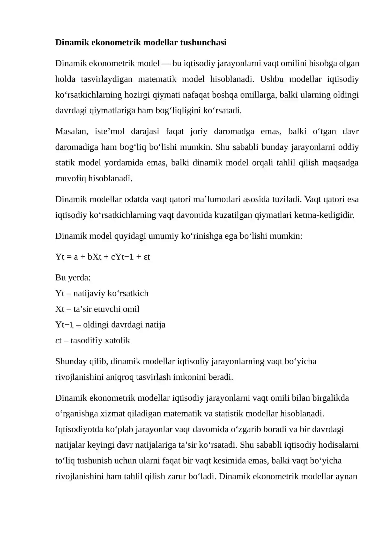 DINAMIK EKONOMETRIK MODELLARIDAN FOYDALANISH 3