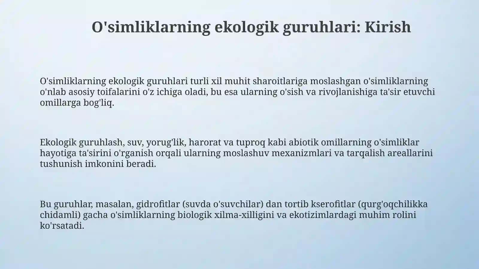 O'simliklarning ekologik guruhlari 3