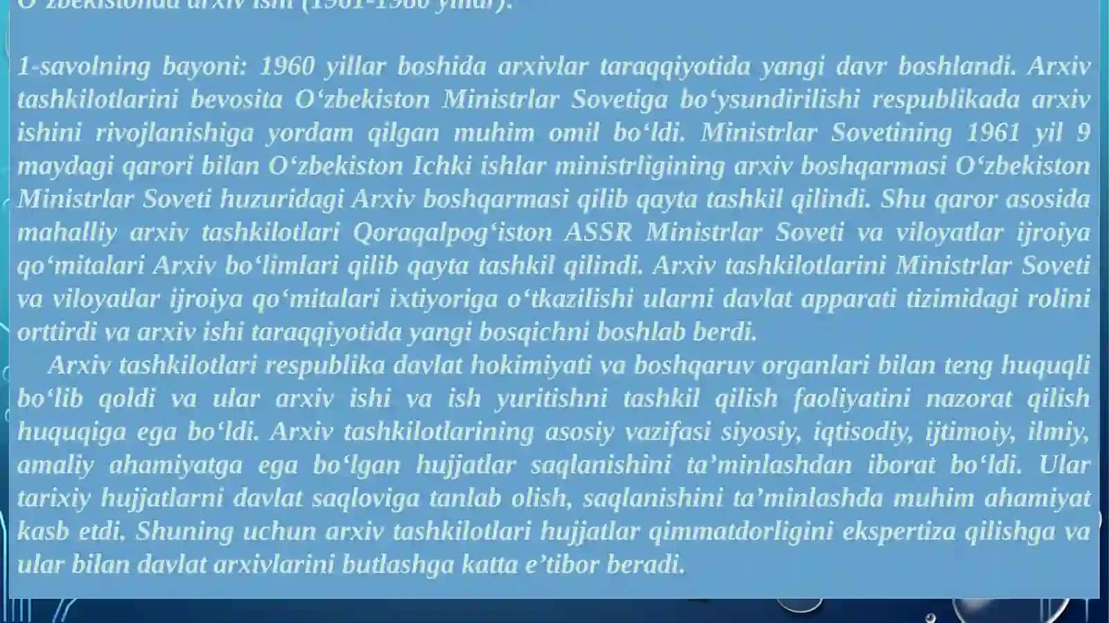 O‘ZBEKISTONDA ARXIV ISHINI TAKOMILLASHTIRILISHI TARIXI 3