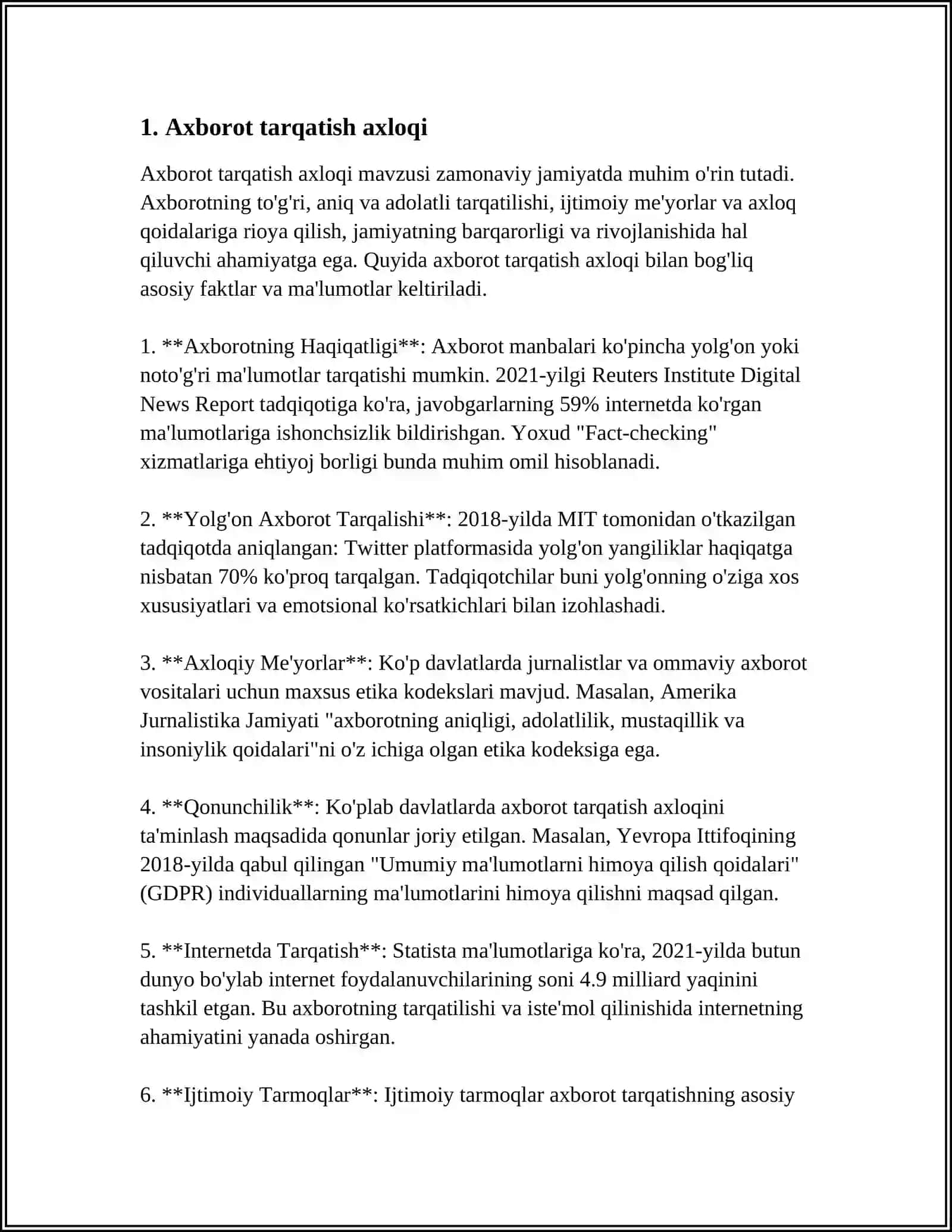 MUSTAQIL ISH Mavzu: AXBOROT TARQATISH MADANIYATI 3