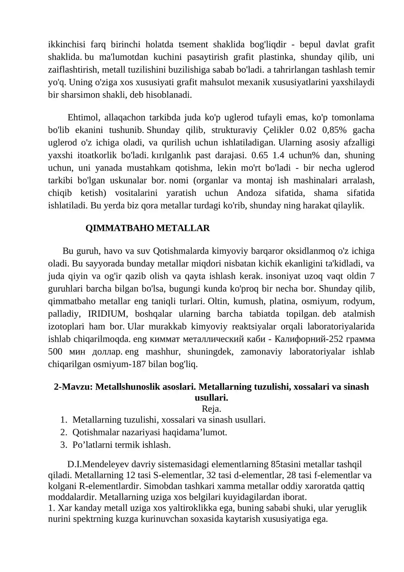 Konstruksion materiallar va avtomobillarga ishlatiladigan ashyolar fanidan 3
