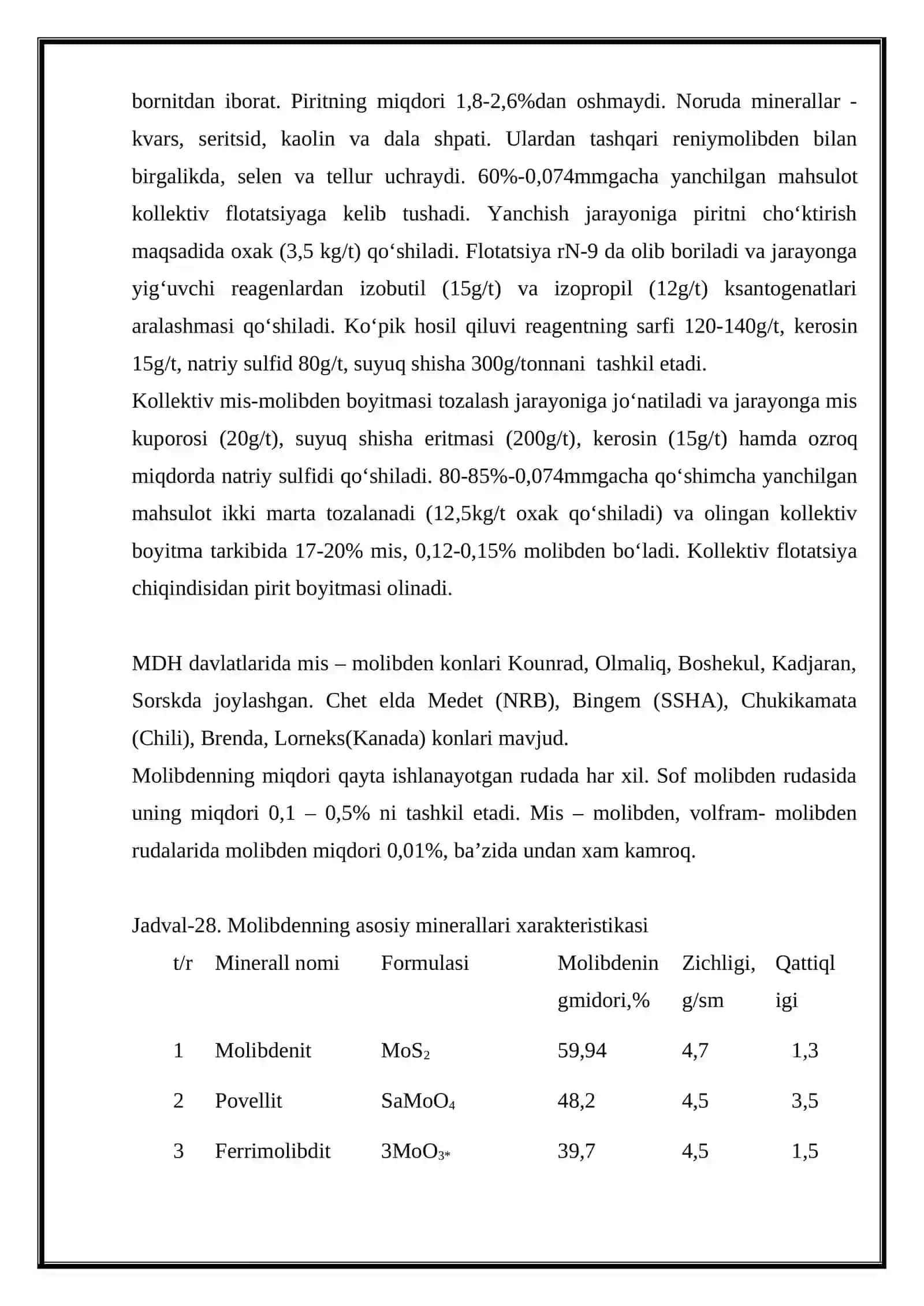 Molibden rudalarini boyitish texnalogiyasi 3