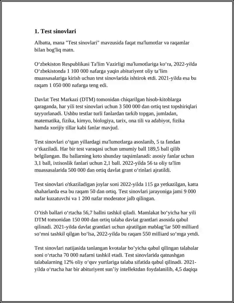 Test sinovlari 3