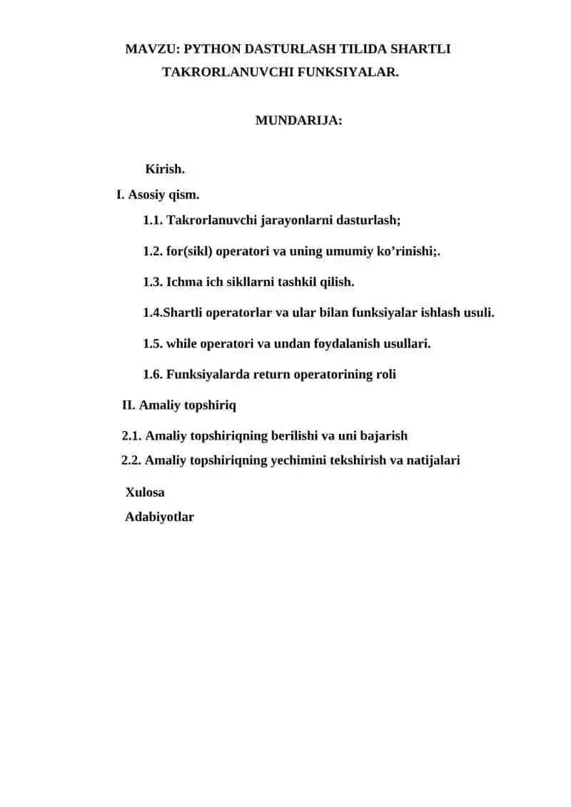 PYTHON DASTURLASH TILIDA SHARTLI TAKRORLANUVCHI FUNKSIYALAR 3