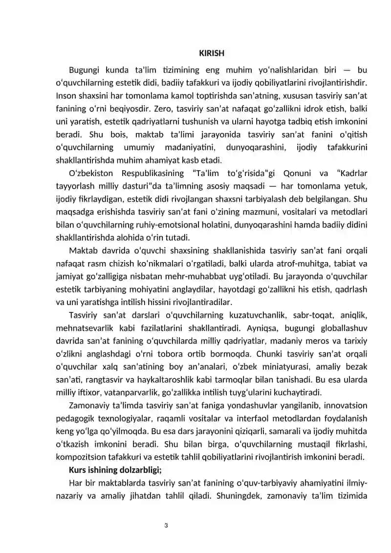 Tasviriy san’at fanining maktablarda o’rni va ahamiyati 3