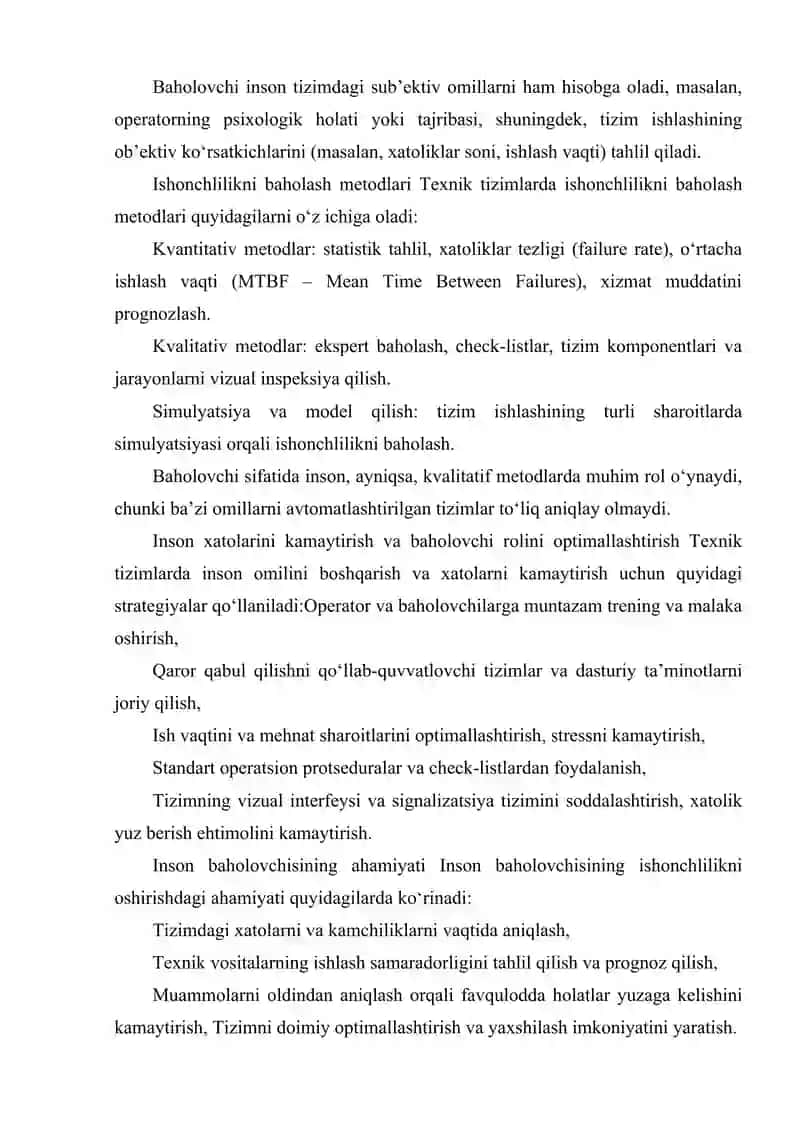 TEXNIK TIZIMLARNI ISHONCHLILIGIDA INSONNING BAHOLOVCHI SIFATIDA ISHTIROKI 3