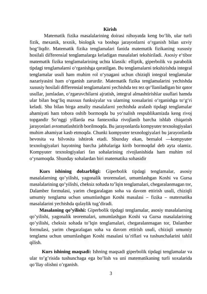 Giperbolik tipdagi tenglamalar uchun chegaraviy masalalar haqida 3