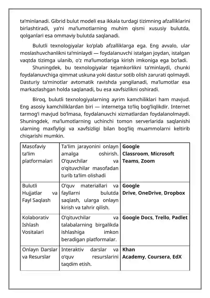Ta’lim jarayonida bulutli texnologiyalardan foydalanish. 3