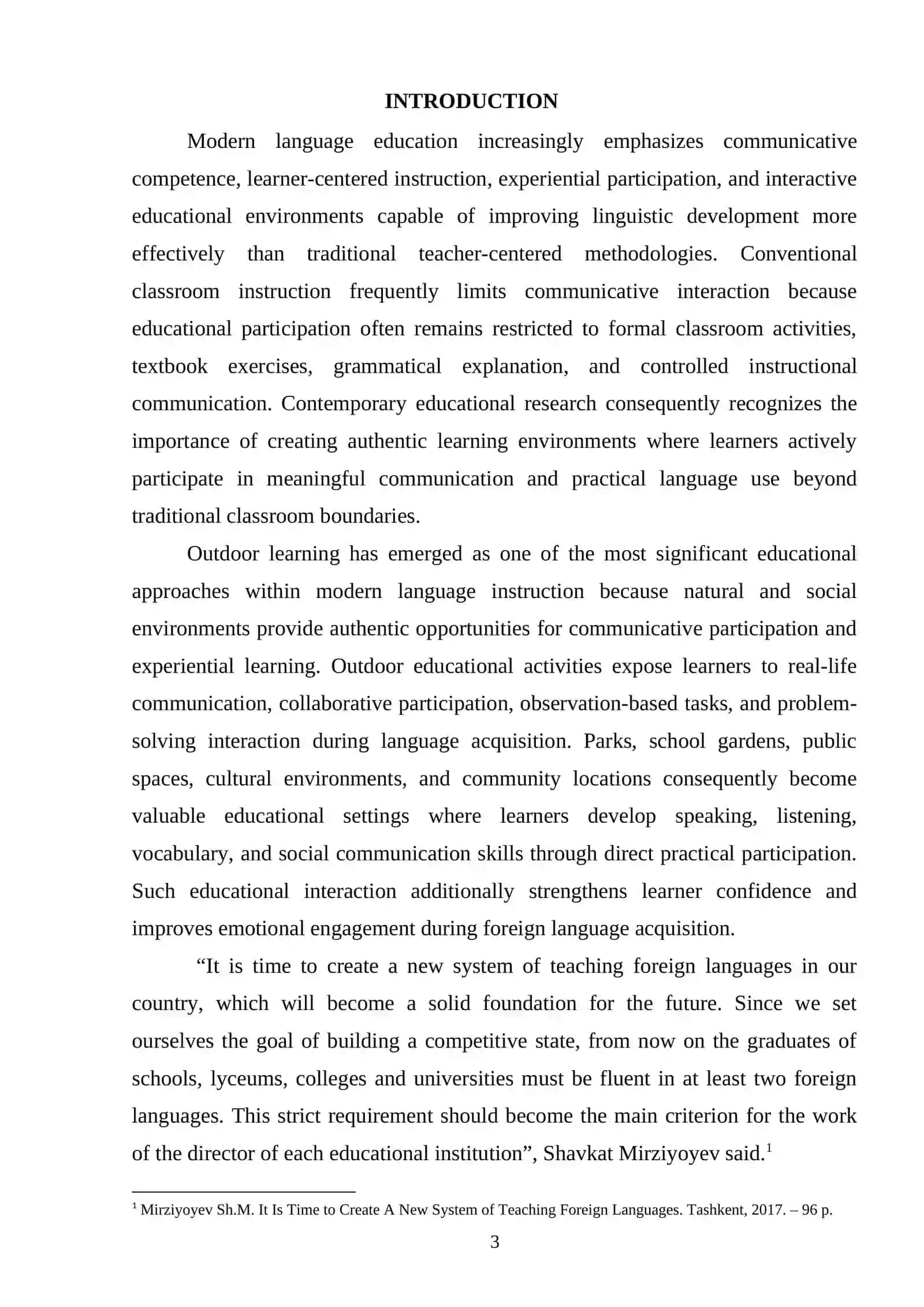 Course Paper on "The role of outdoor learning in language education classrooms" 3