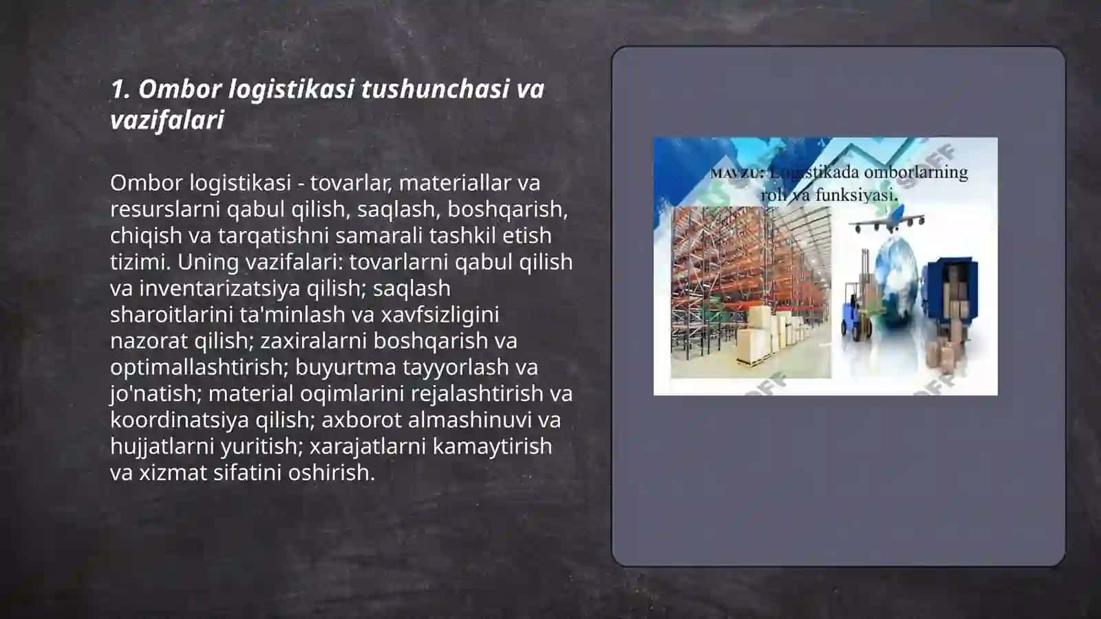 Ombor logistikasi va omborlarning turlari 3
