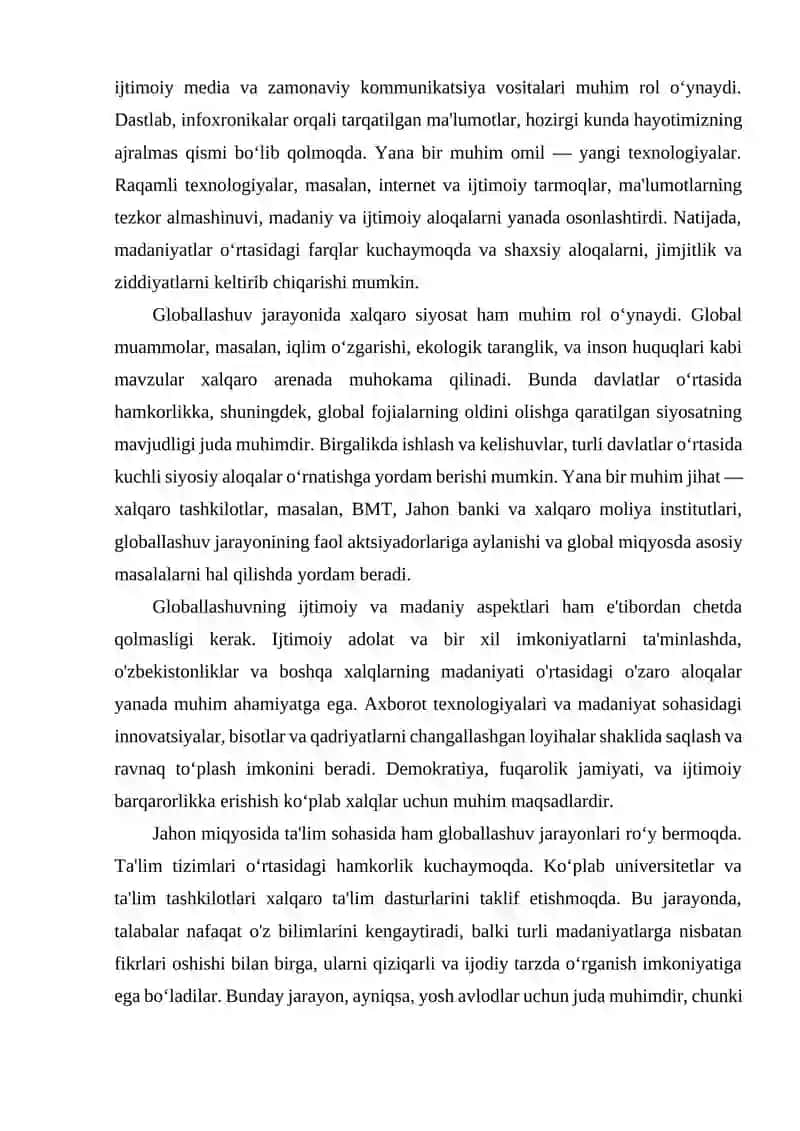 Globallashuvning asosiy xususiyatlari 3