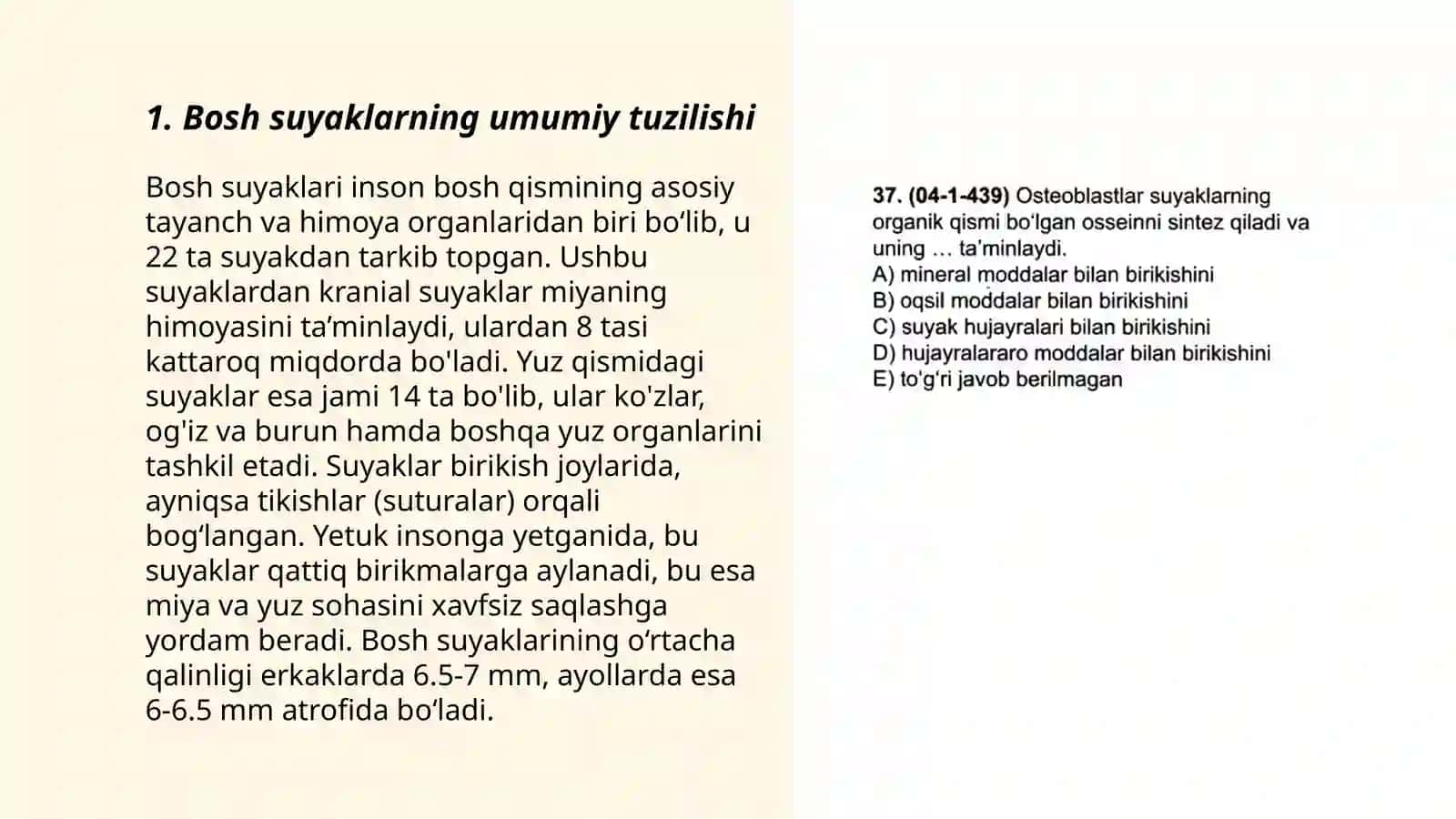 Suyaklarning tarkibi va xilla. Bosh suyagi 3