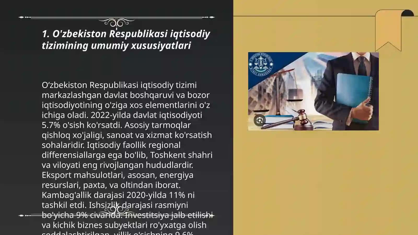 O'ZBEKISTON RESPUBLIKASINING IQTISODIY TIZIMI 3