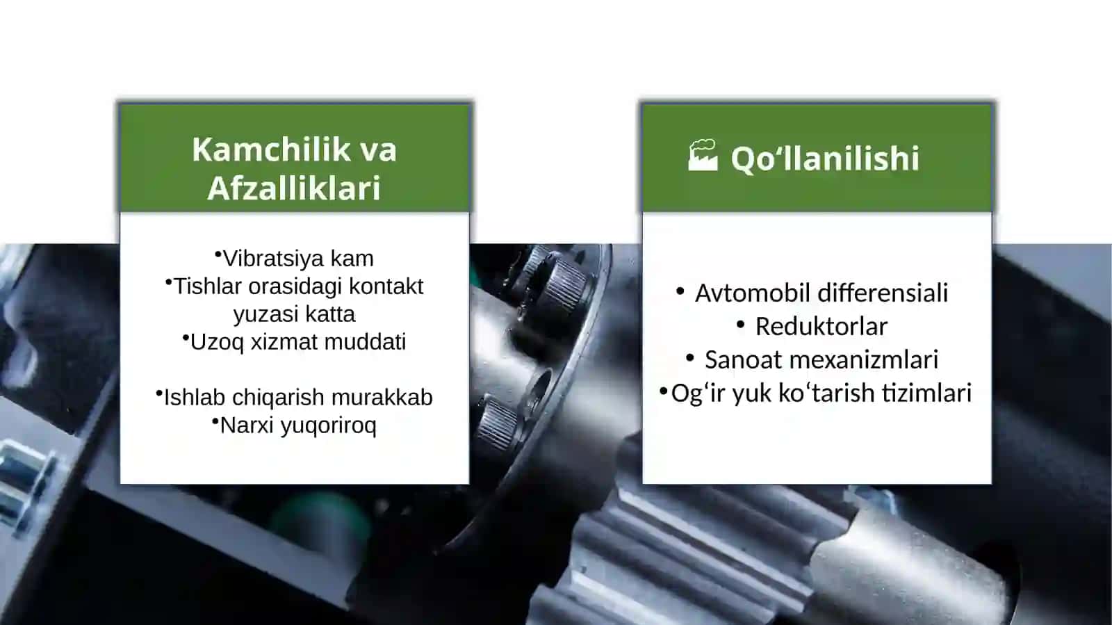 Qiya va aylana tishli konussimon uzatmalar 3