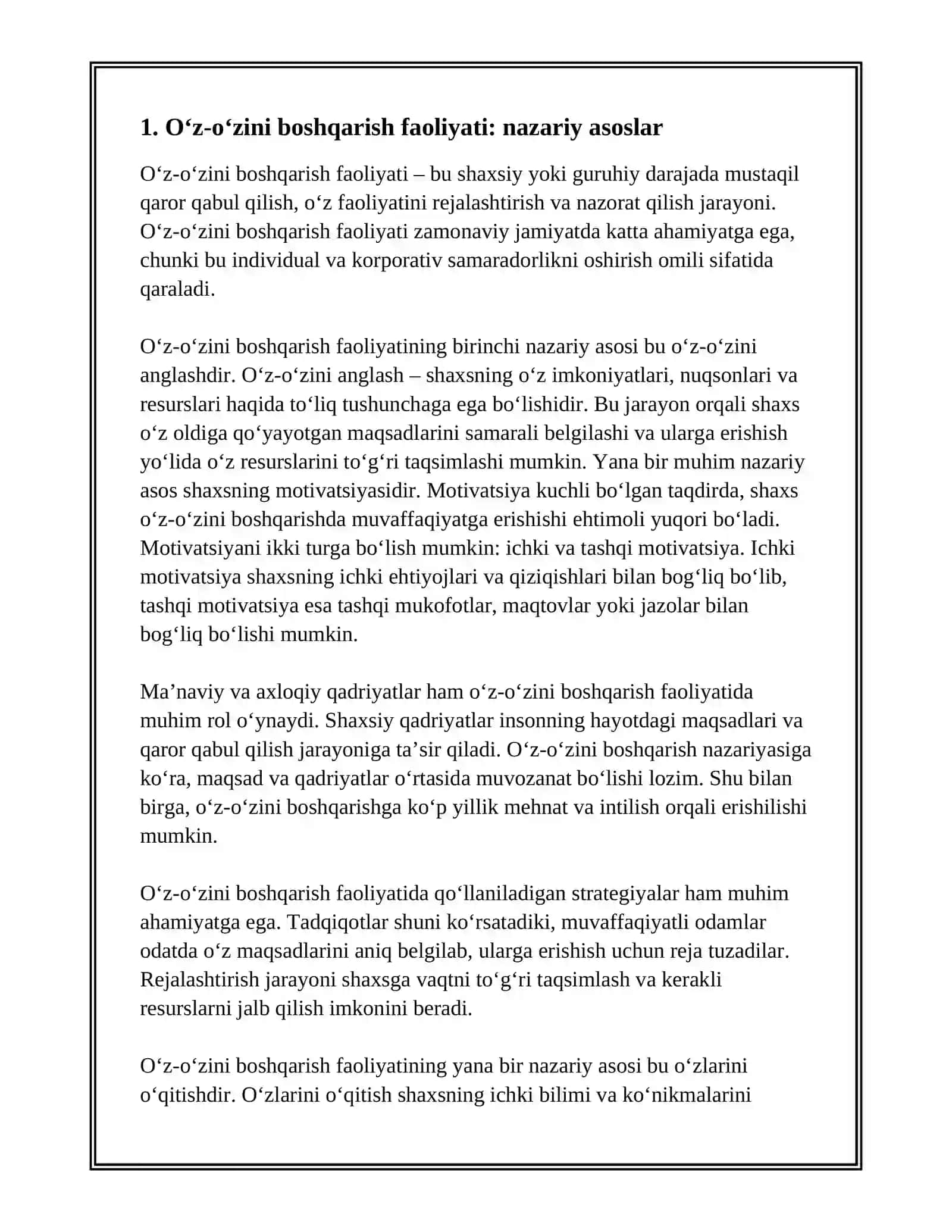 OʻZ-OʻZINI BOSHQARISH FAOLIYATI 3