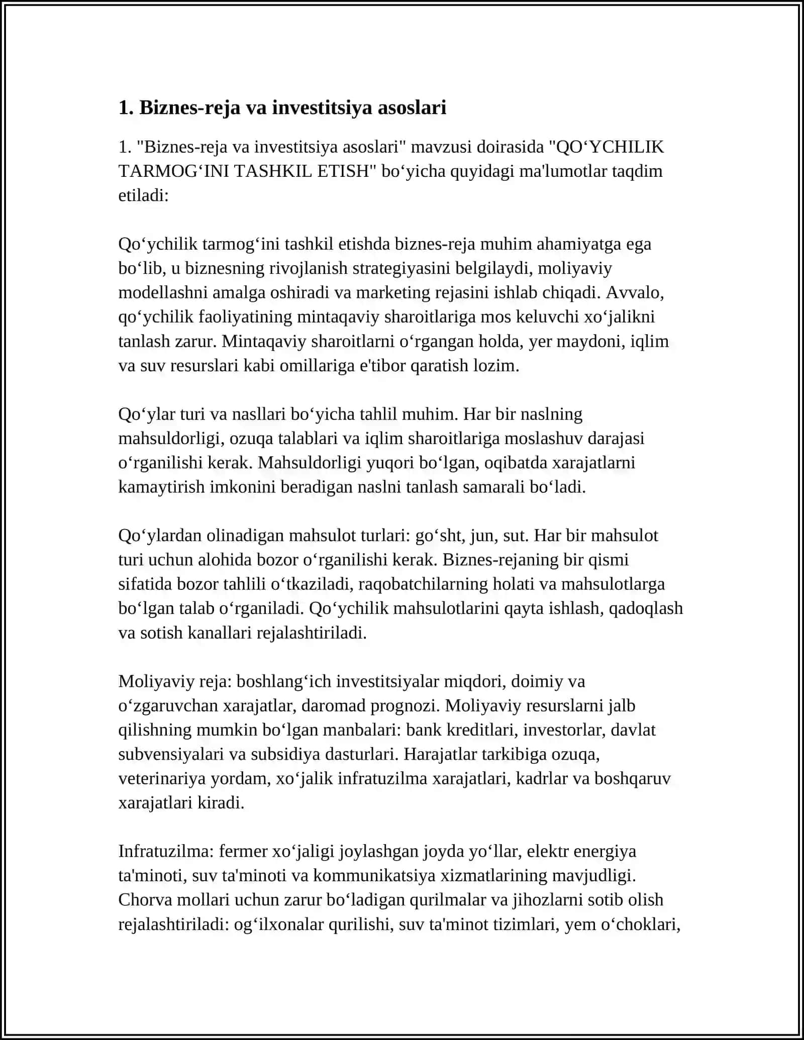 QOʻYCHILIK TARMOGʻINI TASHKIL ETISH 3