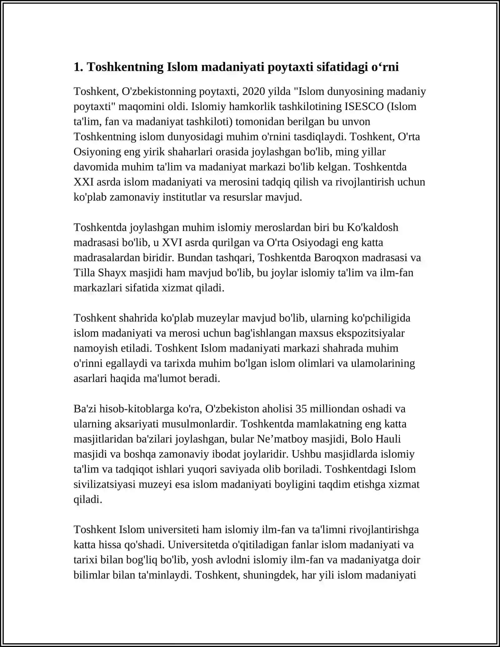 TOSHKENT- ''ISLOM MADANIYATI POYTAXTI '' 3