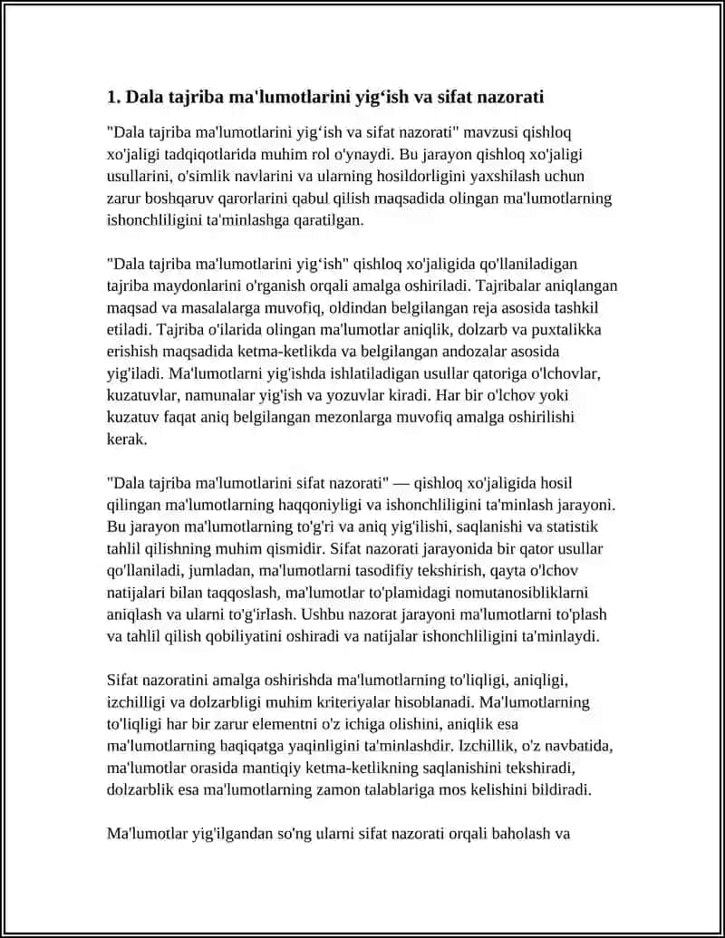 Dala tajriba ma'lumotlarini yigʻish va sifat nazorati 3