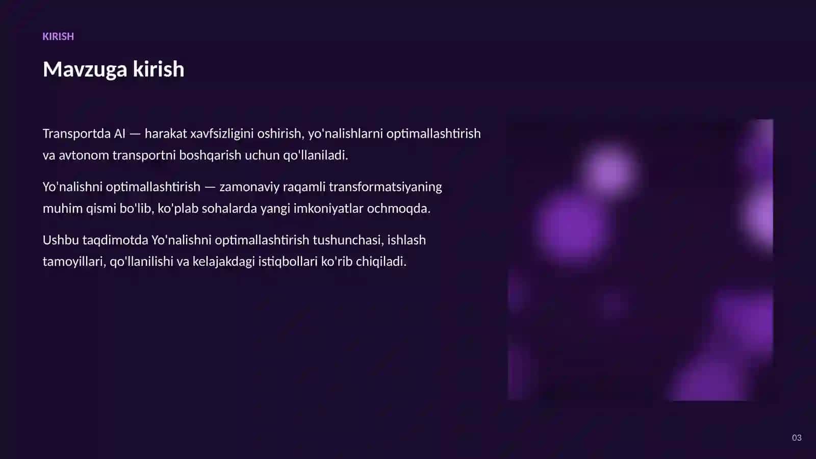 SUN'IY INTELLEKT • AI TRANSPORT VA AVTONOM TIZIMLAR 3