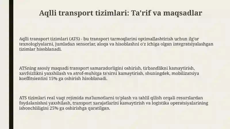 Aqlli transport tizimlari: Ta'rif va maqsadlar 3