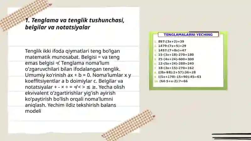 Tenglama va uni yechishga oʻrgatish 3