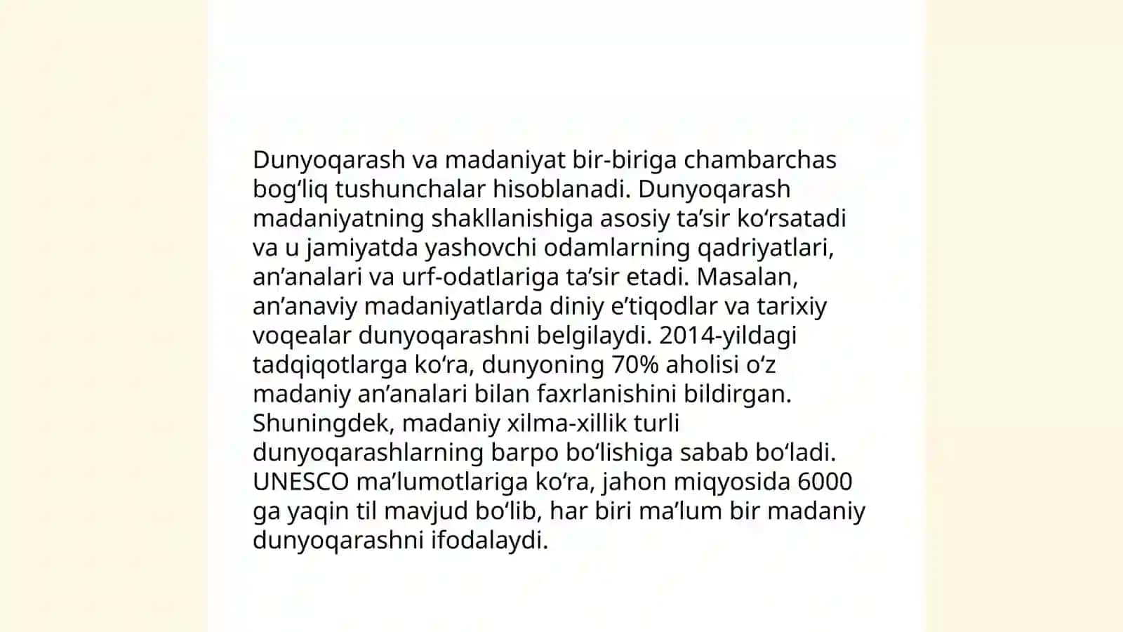 Dunyoqarash va madaniyatning o'zaro aloqasi 3