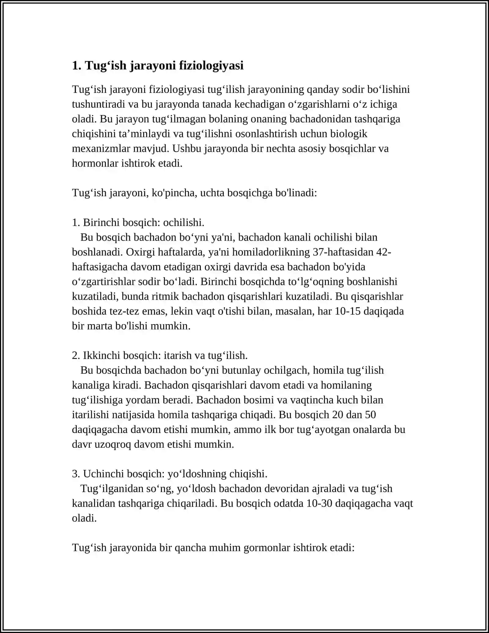 TUGʼISH VA TUGʼISHDAN KEYINGI DAVR FIZIOLOGIYASI ELEMENTLARI 3