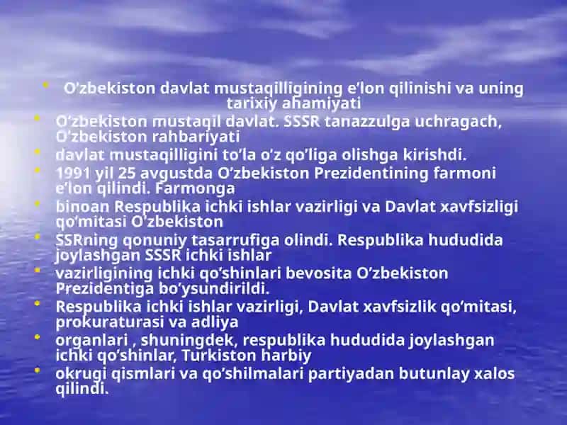 O’zbekiston mustaqilligining e’lon qilinishi va uning tarixiy ahamiyati 3