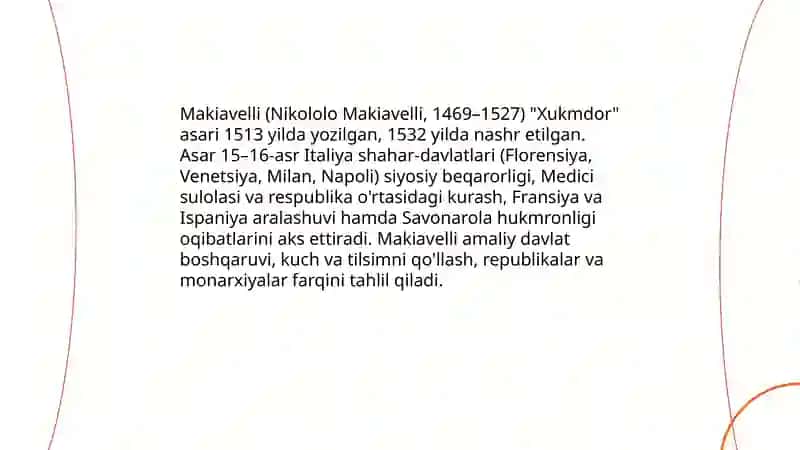 Makiavellining "Xukmdor" asari 3
