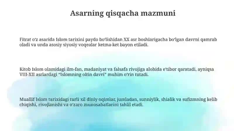 Abdurauf Fitratning "Muxtasar islom tarixi"risolasi 3