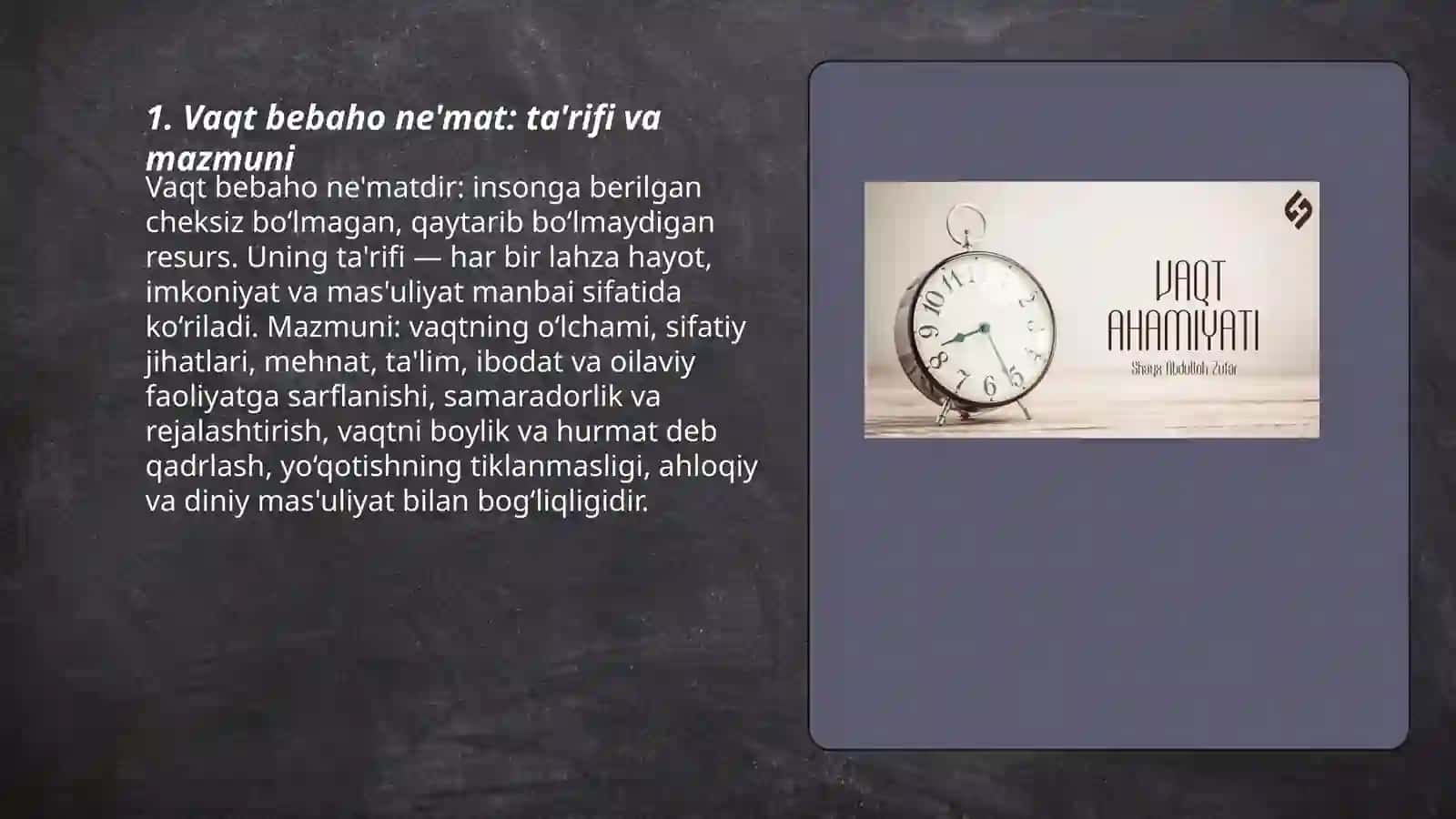 Vaqt bebaho ne'mat 3
