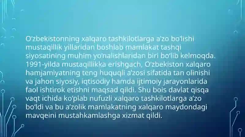 O'zbekistonning xalqaro tashkilotlar bilan hamkorlik aloqalari 3