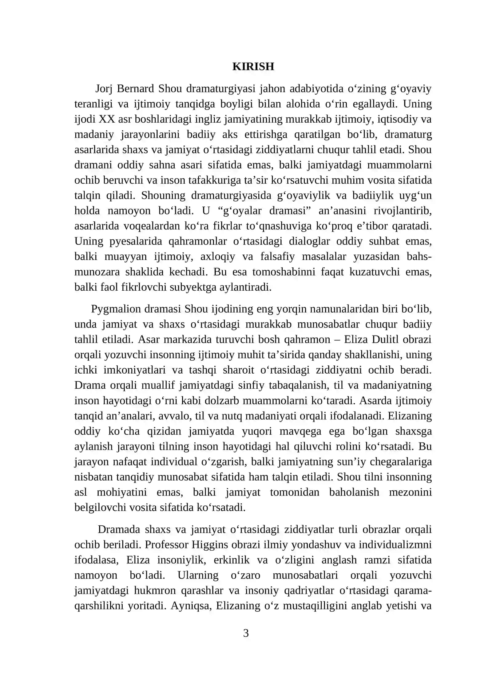 Jorj Bernard Shouning “Pygmalion” dramasida jamiyat va shaxs tanqidi 3