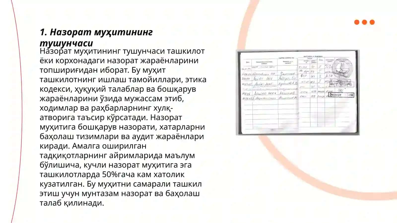 Аудитда назорат муҳити ва унинг элементлари 3