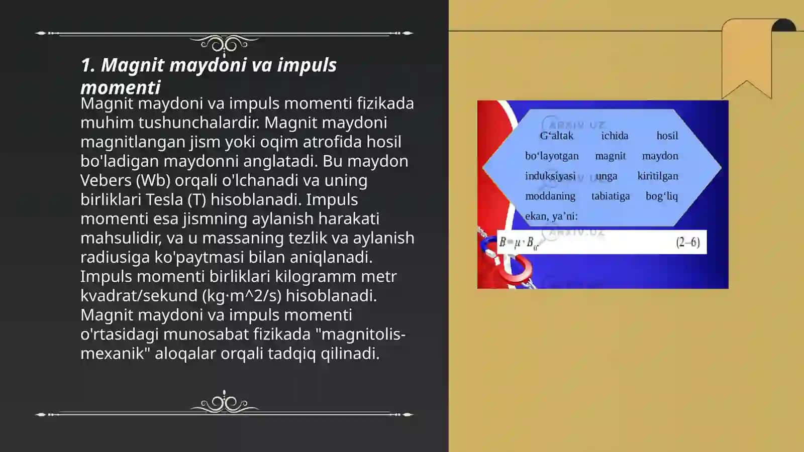 Magnit va impuls momentlari orasidagi bog'lanish 3