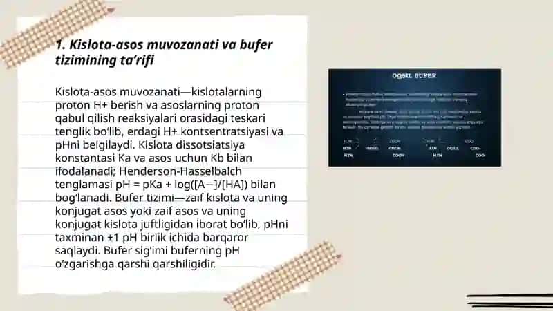 Kislota-asos muvozanati va bufer tizimi 3