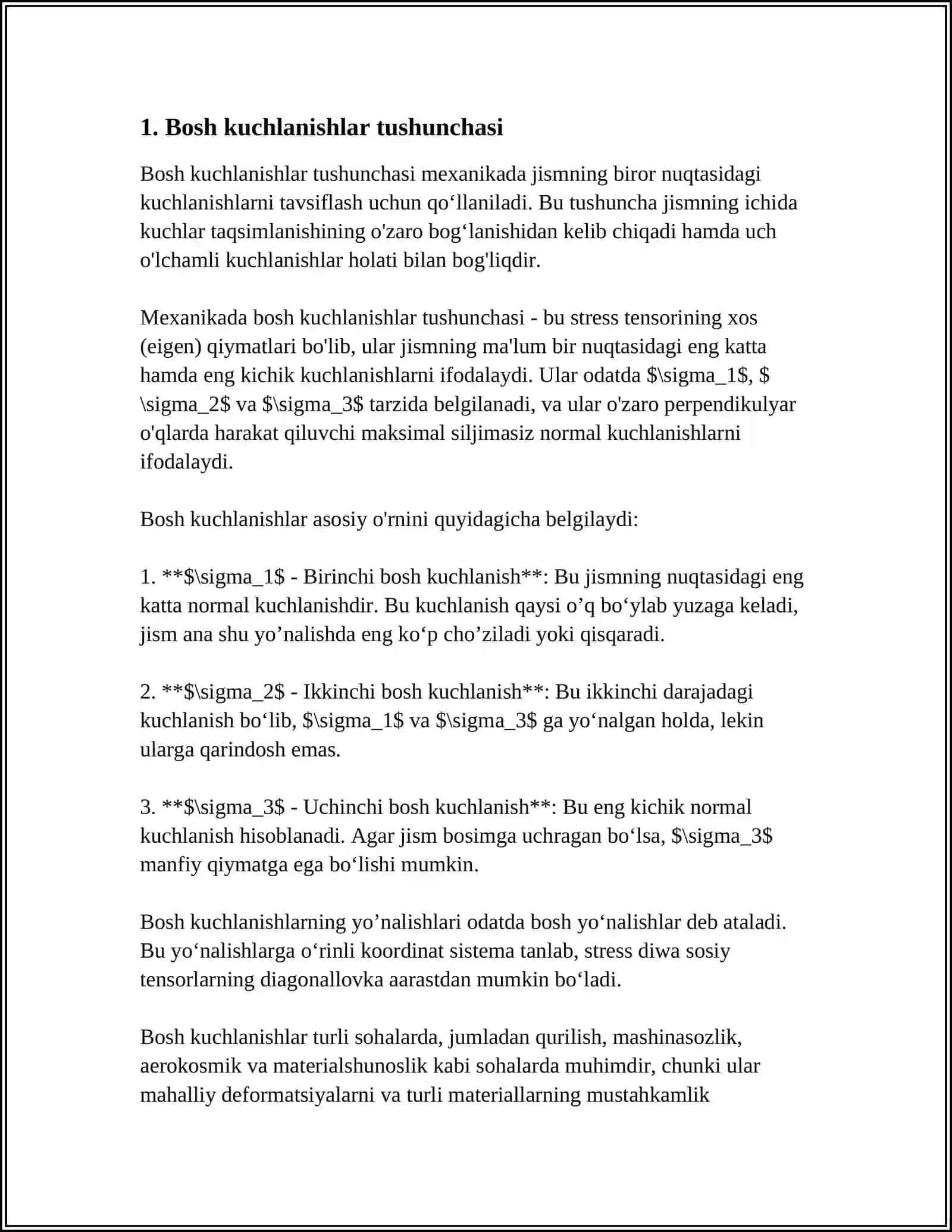 Bosh kuchlanishlar tushunchasi 3