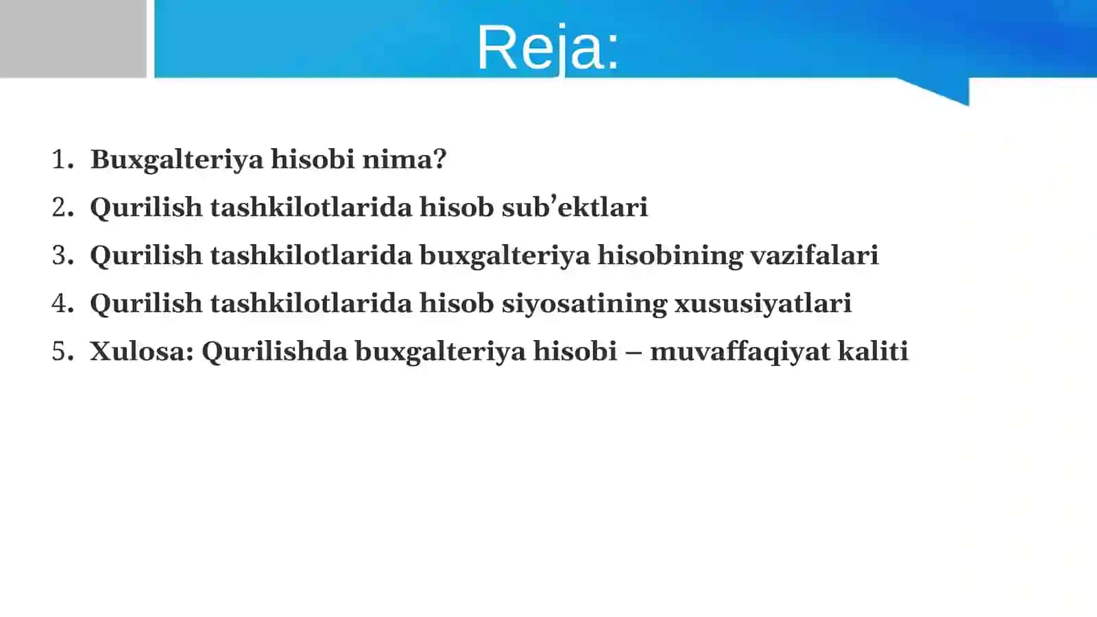 Qurilish tashkilotlarida buxgalteriya hisobining ob’ektlari va sub’ektlari 3