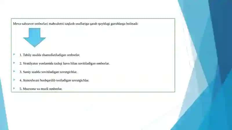 MEVAVA SABZAVOTLARNI DALADA, DOIMIY VA SOVUTGICH OMBORLARDA SAQLASHUSULLARI 3
