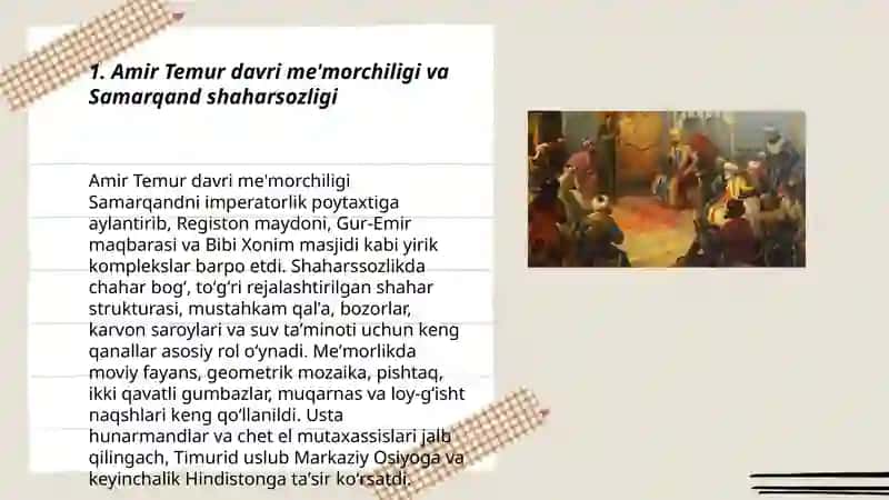 Amir Temur va temuriylar davri madaniyati. (XIV 2-YARMI XV asr) 3