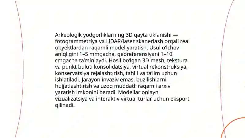 Arkeologik yodgorliklarning 3D qayta tiklanishi 3