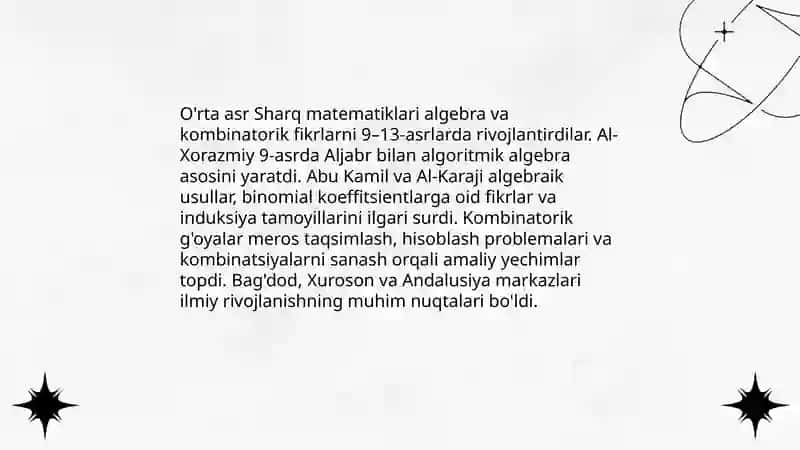 O'rta asr Sharq allomalarining matematikaga qo'shgan hissalari 3
