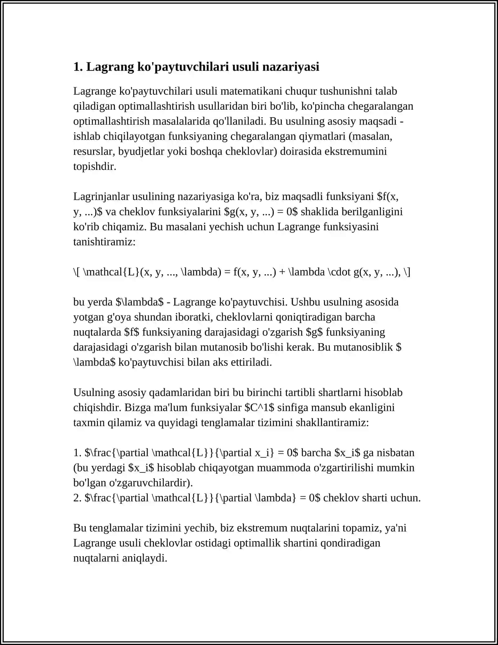 LAGRANJ KOPAYTUVCHILARI USULI 3