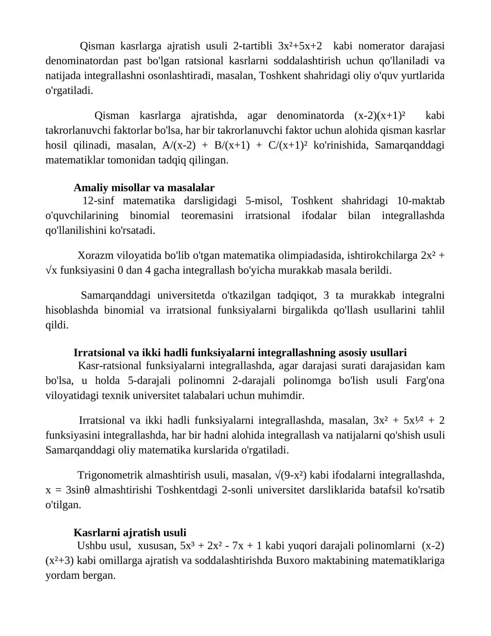 Irratsional va binomal funksiyalarni integrallash 3
