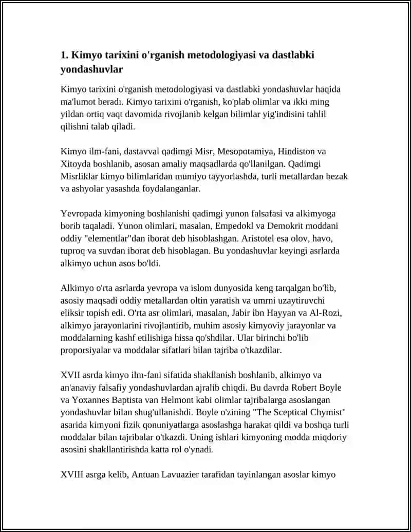 KIMYO TARIXINI ÕRGANISHGA BÕLGAN DASTLABKI YONDASHUVLAR 3