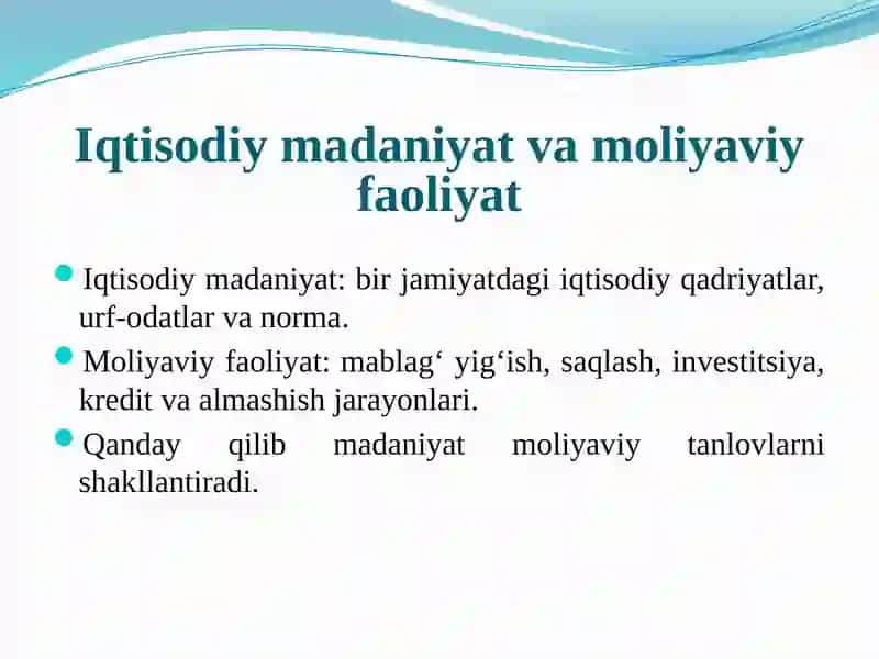 Moliyaviy faoliyatga o'xshash yondashuvlarning mavjudligi 3