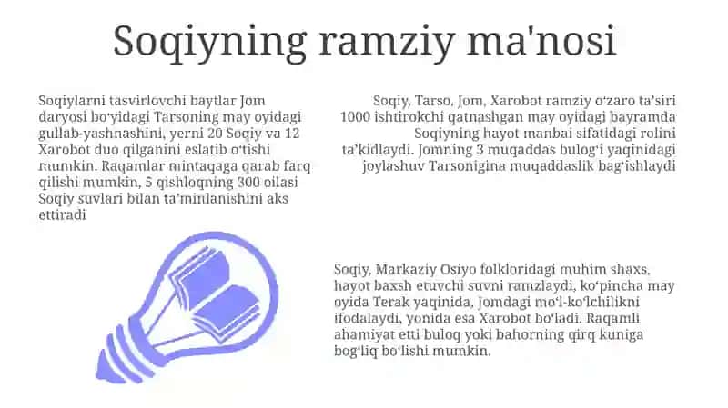 Soqiy, Tarso, Jom, Xarobot timsollari may oyidagi baytlar 3