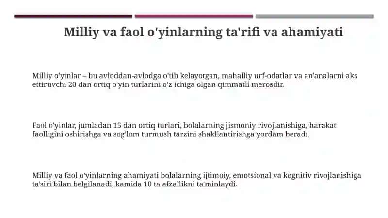 Milliy va Faol O'yinlarning O'rganish 3