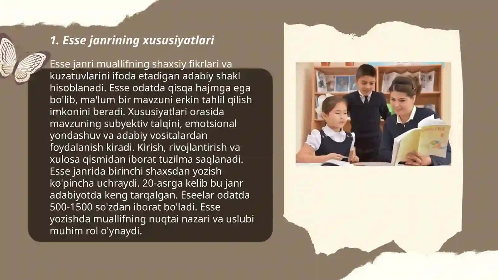 Esse janrining talablari va taʼrifiga koʻra matn va taqdimot tayyorlash 3